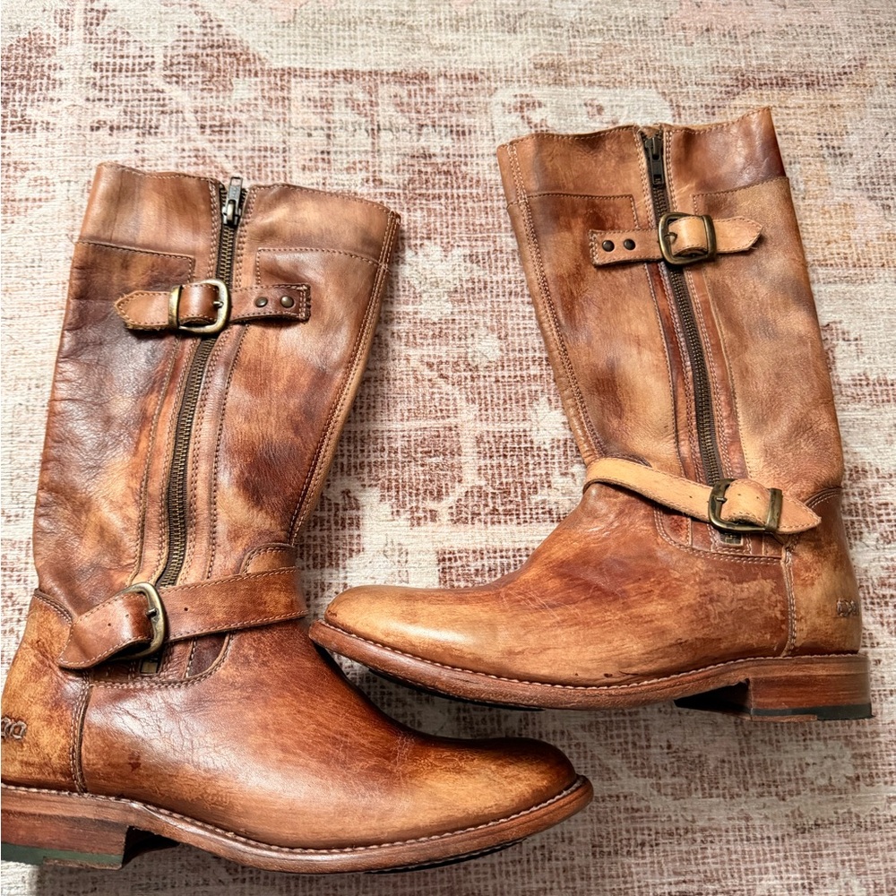 BED|STU Distressed Tan Leather Gogo Moto Boots